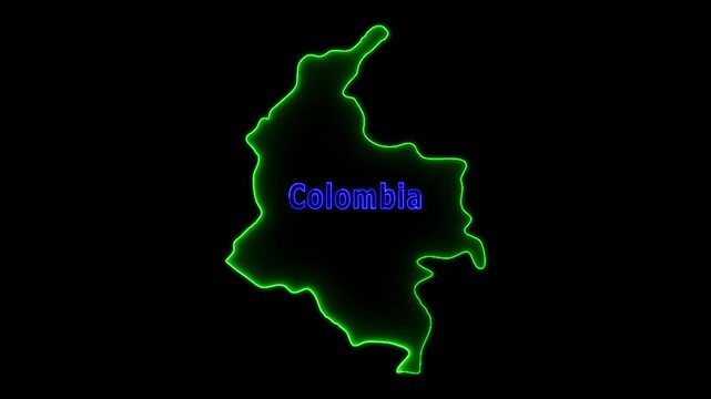 Glowing neon Colombia country map and futuristic design concept, Motion graphic 4k video.