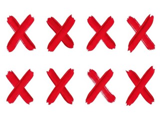 Obraz premium Eight red brush stroke x marks in two rows on white background