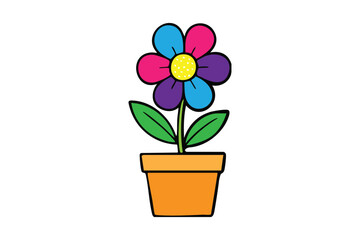 A bright multicolor flower in a simple pot, perfect for playful spring themes, kids decor, stickers, posters, and cheerful floral design projects.
