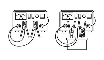 Car battery charger icon in thin line