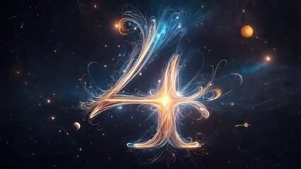 Glowing, stylized number four, set against a cosmic backdrop