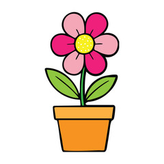 Cute pink flower in a bright pot, perfect for cheerful spring designs. A simple, colorful floral illustration ideal for kids, decor, crafts, and prints.