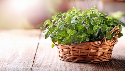 Fototapeta premium oregano plant in wooden basket