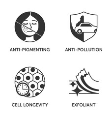 Facial Cream Four features monochromatic Icons Set