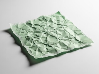 Mint green crumpled paper texture with shadow on white surface