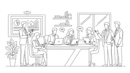 Diverse business team collaborating in a modern office meeting, brainstorming ideas at a conference table