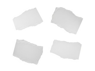 Four gray torn paper pieces on a plain white surface for design