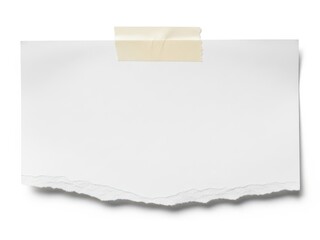Torn piece of paper with beige tape on top isolated on white background