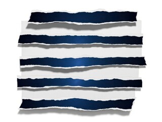 Torn paper strips in various shades of blue on white background