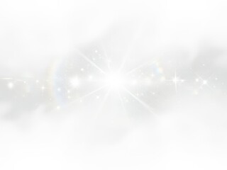Sparkling rainbow light effect with white background and shiny stars