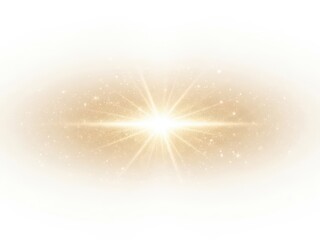 Golden light burst with rays and sparkles on white background shining brightly