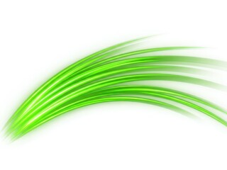 Green curved lines with a dynamic motion effect isolated on white background with a sense of speed and energy in the design element