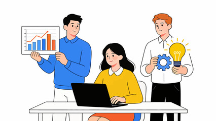 Three people in a business meeting