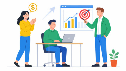 Three people in a business meeting