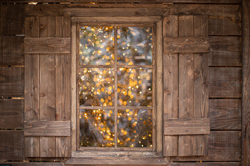Window with Christmas, New Years decorations.