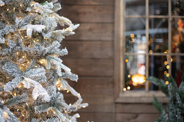 White artificial Christmas tree. new year concept