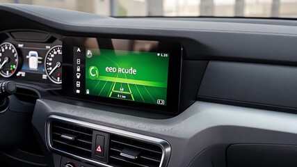 Modern car dashboard displaying ecofriendly drive mode in motion - Powered by Adobe