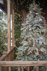 White artificial Christmas tree. new year concept