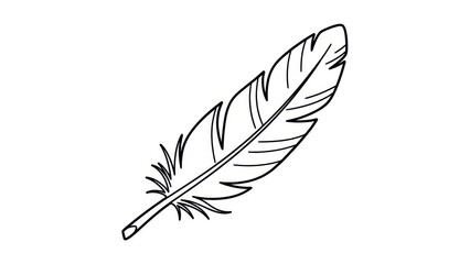 Obraz premium Simple Line Drawing of a Single Feather on a White Background