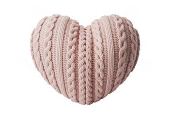 Pink knitted heart shaped pillow isolated on a transparent background