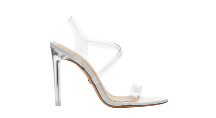 High heeled white shoe with two straps isolated on transparent background