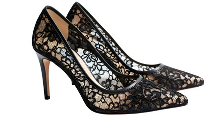 Fototapeta premium A pair of black and gold high heeled shoes isolated on transparent background