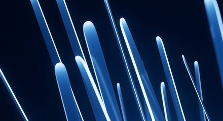 Abstract background of glowing blue lines moving upwards in a dynamic, futuristic pattern on a dark background, representing digital data flow