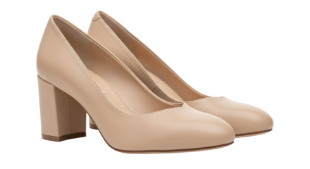 A pair of nude high heeled shoes isolated on transparent background