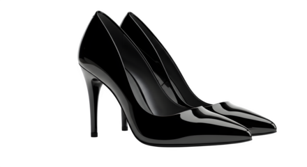 A pair of black high heeled shoes isolated on transparent background