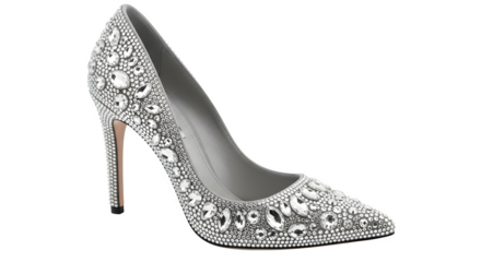 High heeled shoe isolated on transparent background adorned with sparkling crystals and rhinestones perfect for fashion and luxury concepts