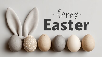 A bunny's ears are on top of a row of eggs, and the words "Happy Easter" are below them