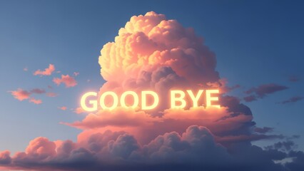 Glowing Good Bye Text on a Fluffy Cloud During Sunset