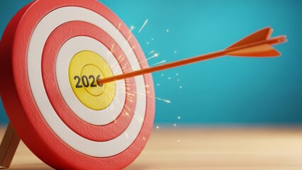 2026 Success Concept with Arrow Hitting the Bullseye of a Target
