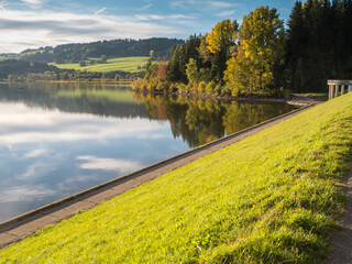 View of the Gruentensee lake at the dam