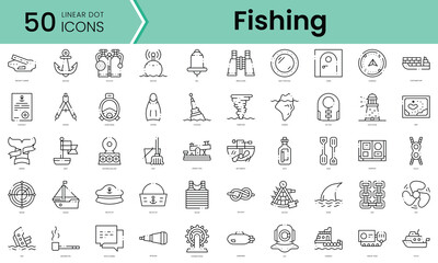 Set of fishing icons. Line art style icons bundle. vector illustration © IcoKitty