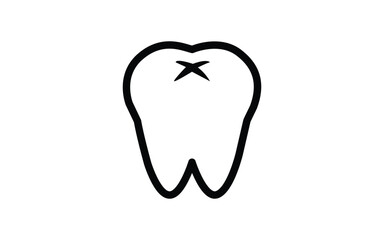 Simple black and white icon representing a decayed or damaged tooth on white background