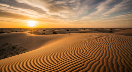 The vast Thar Desert, with its golden sands and distant dunes, stretching out into the horizon without a soul in sight