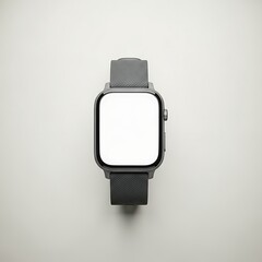 Modern smartwatch with black strap on light background