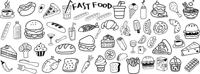 Fast food.2026 Seamless background. Vector fast food pattern.