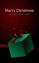 Green Gift Box with Red Details, Christmas and New Year, Vertical Format