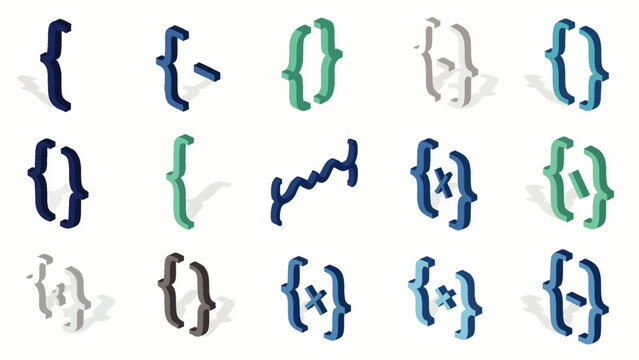 Illustrative collection of 3D curly braces and brackets in diverse colors and styles, perfect for programming, coding, web design, and digital project visuals.