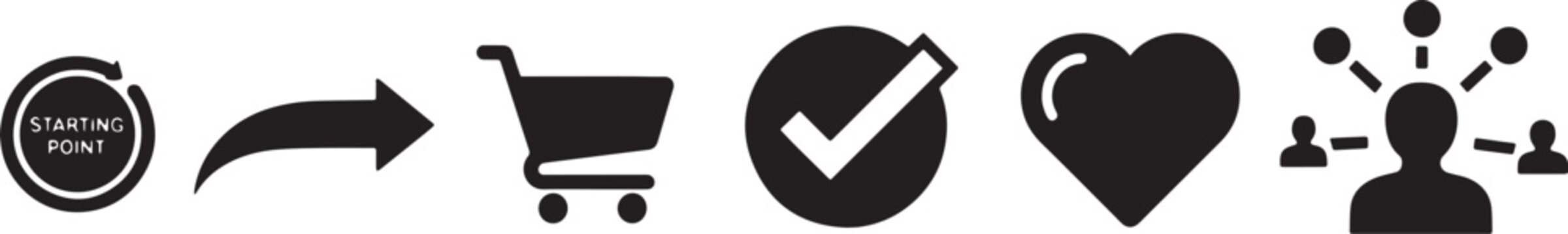 Black Solid Customer Lifecycle Management Silhouettes Set of Six on White Background