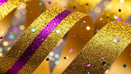 Golden stripes with purple accent and confetti