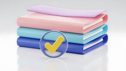 Stack of colorful folders with check mark indicating approval