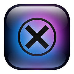 Glass Square Button featuring a Reject icon inside a Ring with Blue and Purple Neon Light