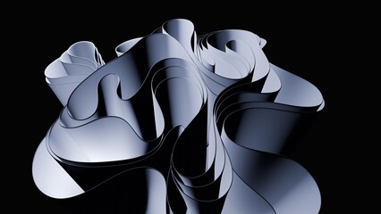 Abstract background, wallpaper, digital dashboard with folds of cloth. Shades of dark gray on black.