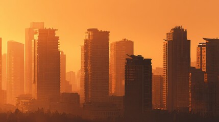 City skyline silhouette at golden hour