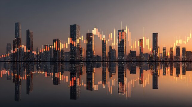 City skyline with financial stock market chart - Powered by Adobe