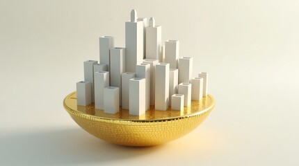 3D render of skyscraper city floating on golden coin