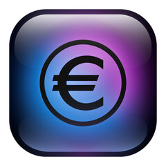Glass Square Button featuring a Euro icon inside a Ring with Blue and Purple Neon Light